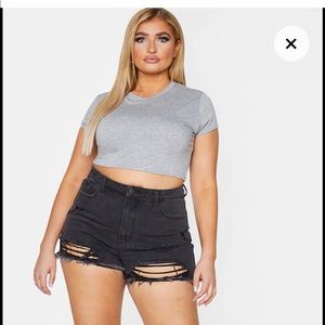 Plus Black Bum Rip Denim Hot Shorts